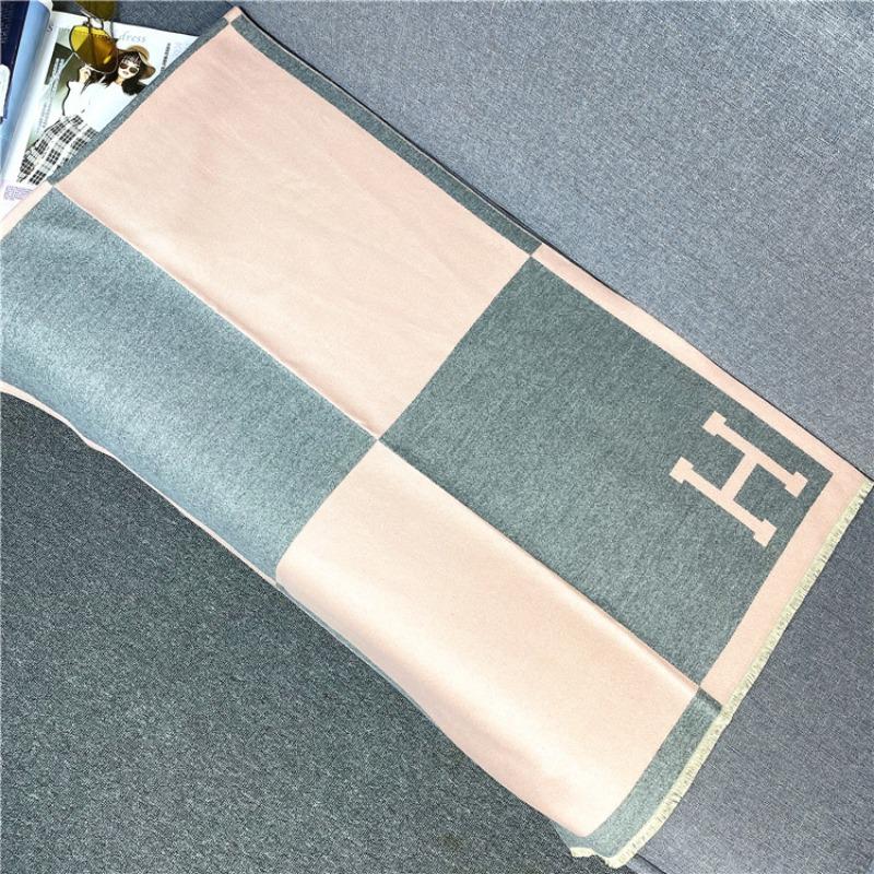Cashmere Scarf Women's Winter Splicing Color Matching Air Conditioner Towel, Imitation Cashmere Thickened Shawl Warm Autumn and Winter Scarf