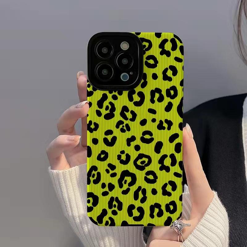 Étui de Mode en Cuir Silicone Léopard Jaune Pour iPhone 15 14 Pro Max 11 12 13 Mini SE 7 8 Plus X XR XS Housse Souple Antichoc