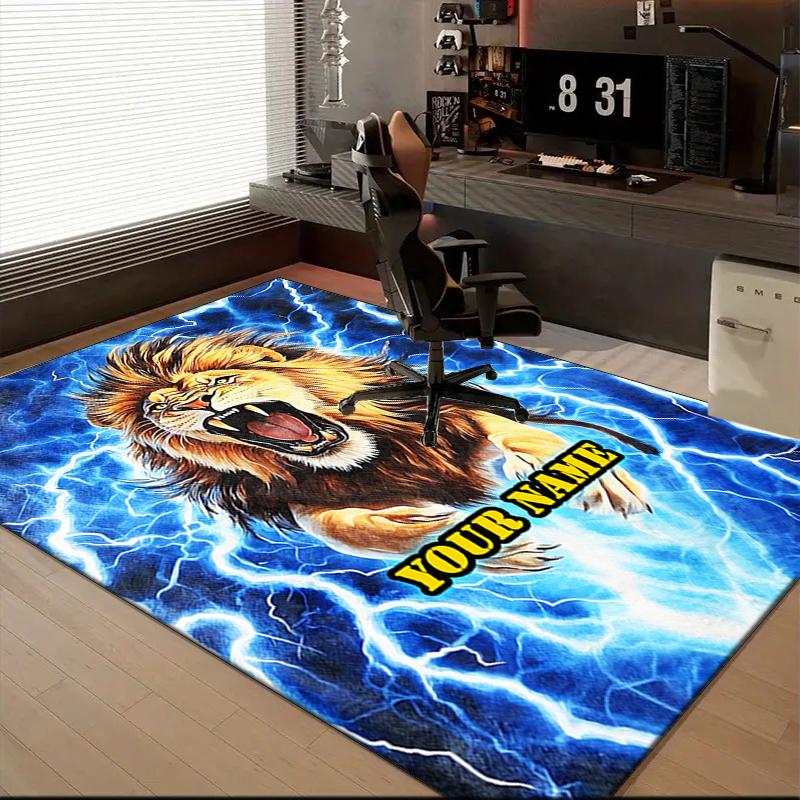 1PC Custom Name Lion Power Energy Theme Floor Mat Ideal for Living Room, Game Rooms, Office, Bedroom Floor Mat Playful Design