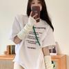 Women's Early Spring 2025 Petite Loose Fit White Crew Neck Short Sleeve T-Shirt