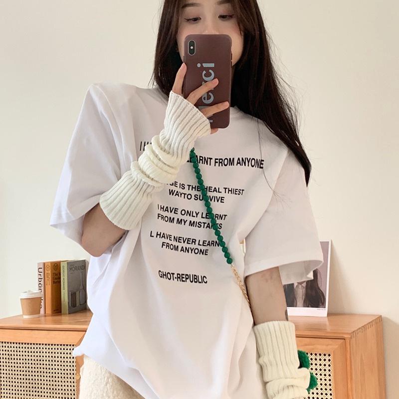 Women's Early Spring 2025 Petite Loose Fit White Crew Neck Short Sleeve T-Shirt