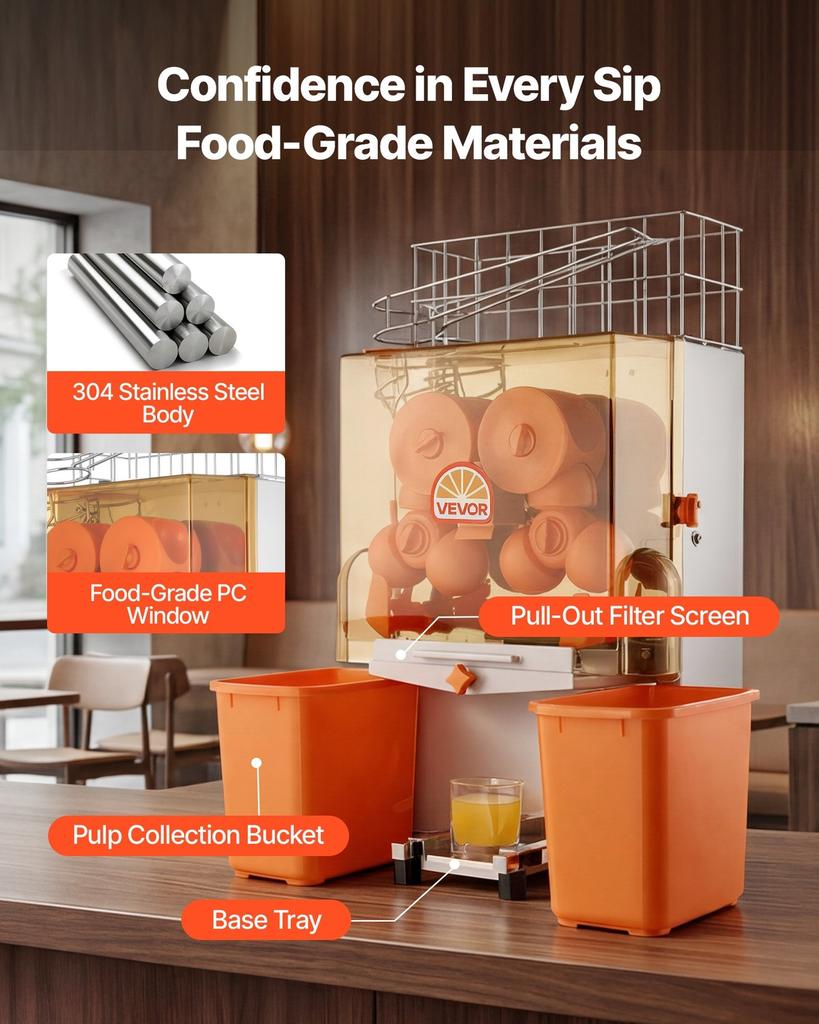 Commercial Orange Juicer Machine, 120W Electric Orange Juice Press, Stainless Steel Orange Squeezer for 20 per Minute, Lemon Citrus Pomegranates