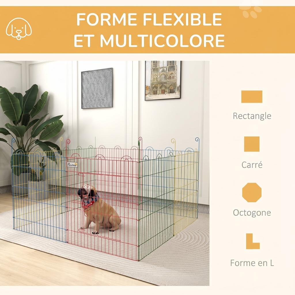 Folding Steel Enclosure for Dogs, Rabbits, Rodents, Small Animals, Indoor and Outdoor, 8 Panels with Door