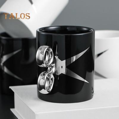 Tazza in ceramica con manico a forbice da 350 ml, novità, barbiere, parrucchiere, tazza da caffè, regalo, smaltatura colorata, artigianato