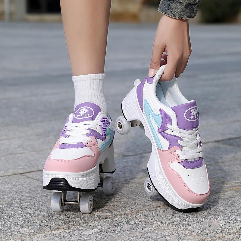 Kinder Rollschuh-Sneaker mit Doppelrollen für Jungen / Mädchen Verformbare Schuhe Rollschuhschuhe