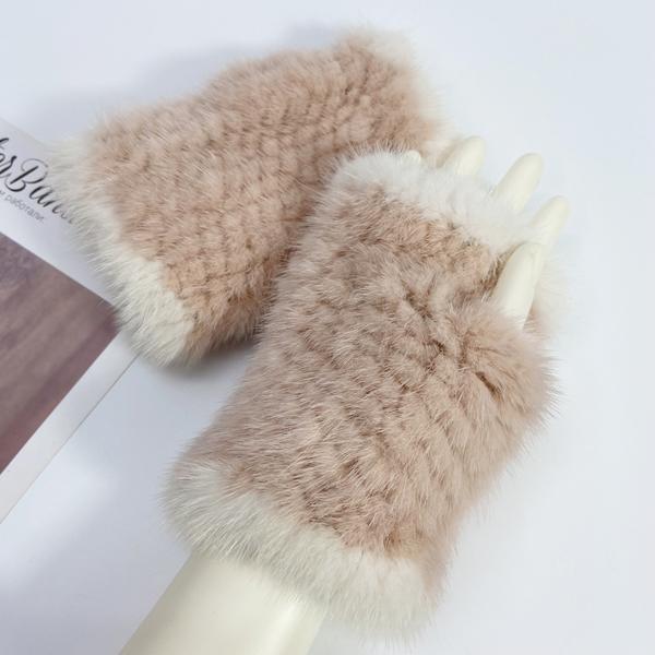 Real Mink Fur Fingerless Gloves for Women Girls Natural Fur Knitted Mittens Warm Soft Luxury Winter Gloves