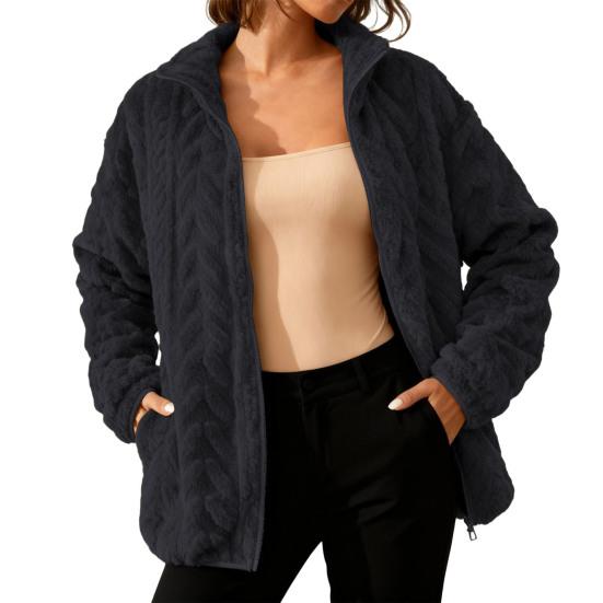 Winter Fleece Jacket for Women Stand Collar Zip Up Sherpa Coat Fuzzy Long Sleeve Fall Casual Outerwear with Pockets