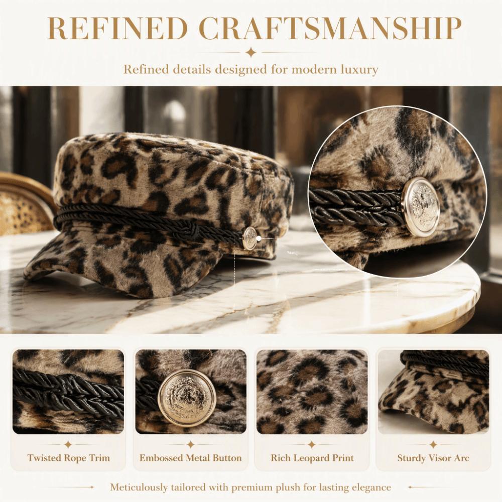 Decorative Button Flat Top Hat Vintage Style Leopard Print Cap Casual Newsboy Beret Hat Party