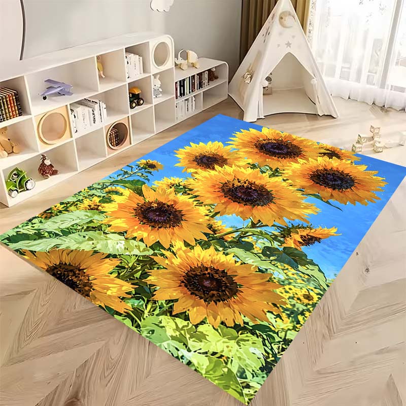 Tappeto antiscivolo con motivo a girasole 3D, flanella morbida, lavabile, fondo antiscivolo, adatto per soggiorno, camera da letto, bagno, cucina