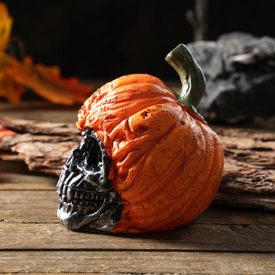 Yousheng Skeleton Pumpkin Ornaments, Resin Durable Halloween Decorations, Retro Dark Style Table Decor, for Party Window