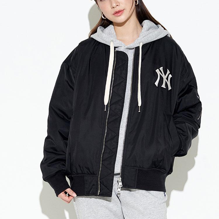 MLB New York Yankees FW22 Solid Color Logo Print Ribbed Collar Zip Jacket Unisex jackets Black 3AJPB0124-50BKS