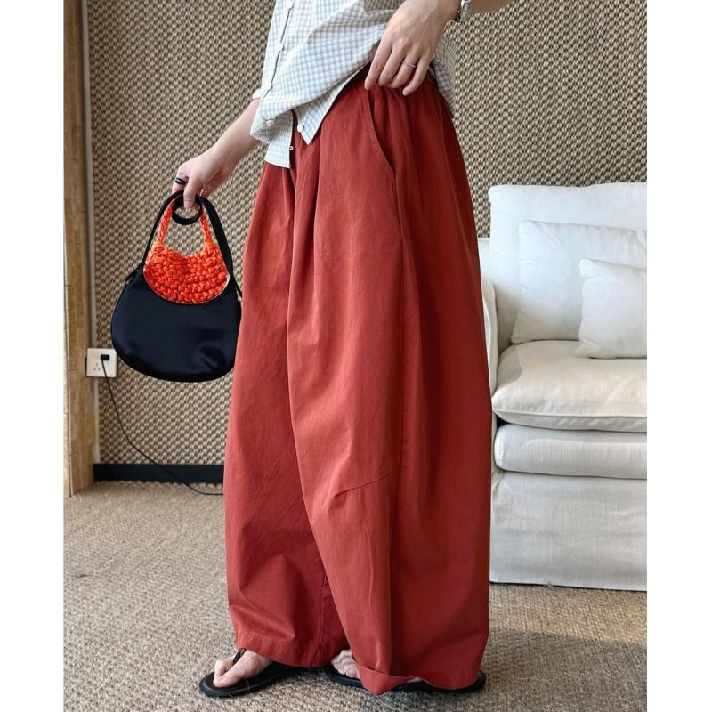 Johnature Sommer Faul Lässig Hosen Einfach Einfarbige Taschen Locker Weite Beine Für Frauen