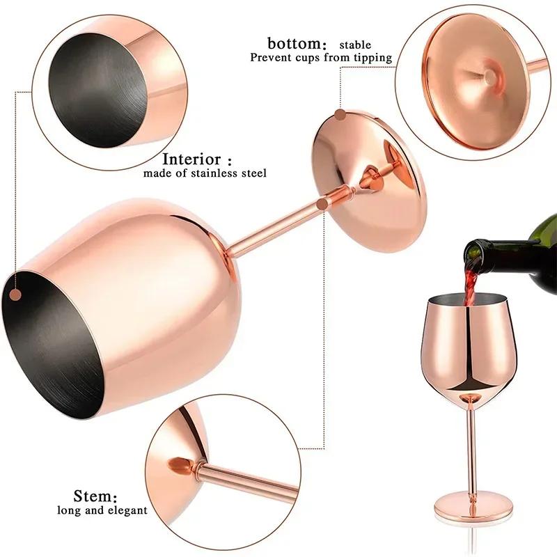 Sklenice na víno z nerezové oceli 18oz velkokapacitní poháry na víno Nerozbitné sklenice na víno z růžového zlata KTV Bar Party Cocktail Glass