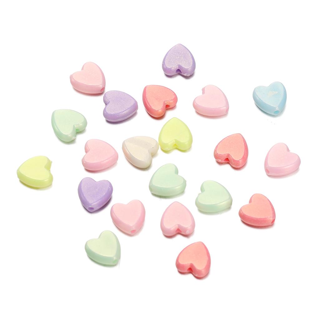 50/100Pcs/lot 8.5*9mm Multicolor Plastic Love Heart Spacer Beads for Diy Handmade Necklace Earring Jewelry Making Accessories