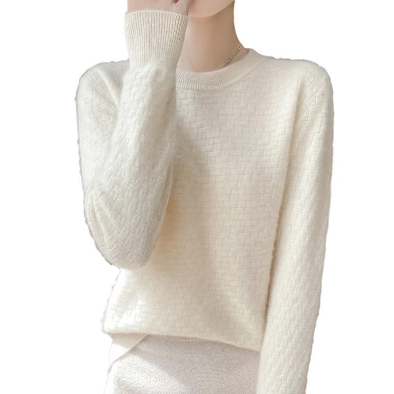 Women's Loose Round Neck Wool Sweater - 2024 Autumn/Winter Pullover Knit Base Layer