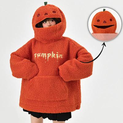 Jesienne Bluzy z Kapturami Dyniowe Halloweenowa Impreza Dyniowa Głowa Jagnięca Wełna Damska Bluza z Kapturem Haft Grubsza Streetwear