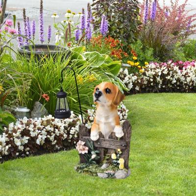 Tierhund-Skulptur, Hunde-Handwerksstatue, mit Solarlicht, Harzfigur, Welpen-Ornament für
