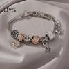 Women Bracelet Heart Shape Rhinestones Inlaid Bracelet with Adjustable Design No Fading Wear-Resistant Bracelet