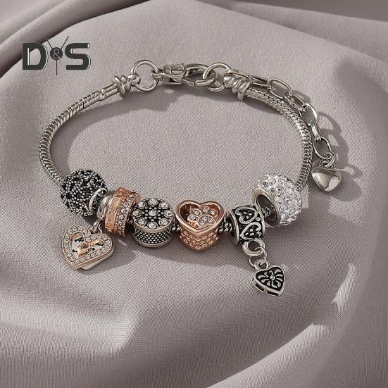 Women Bracelet Heart Shape Rhinestones Inlaid Bracelet with Adjustable Design No Fading Wear-Resistant Bracelet