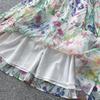 French light and mature style printing hollow dress women's spring and summer V-neck lantern sleeves waist and thin temperament long dress