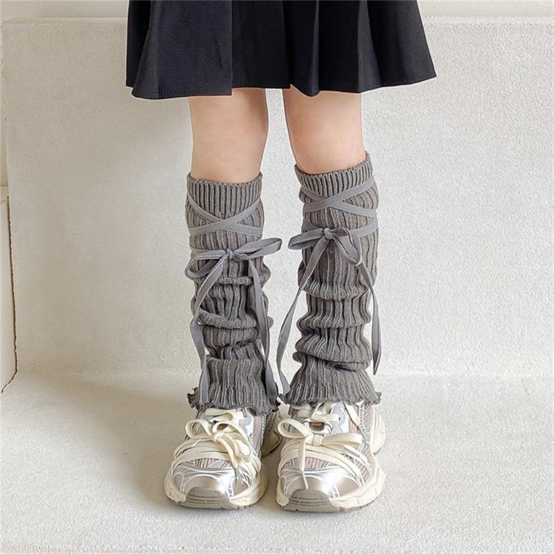 Sock Sleeves Fashionable Tie Bowknot Girls Stackable Socks Comfortable Leg Cover for Daily Wear and Parties