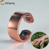 Vinterly Pure Copper Rings Magnetic Health Energy Finger Open Cuff Adjustable Wedding Bands 9.6mm Wide Minimalist Jewelry