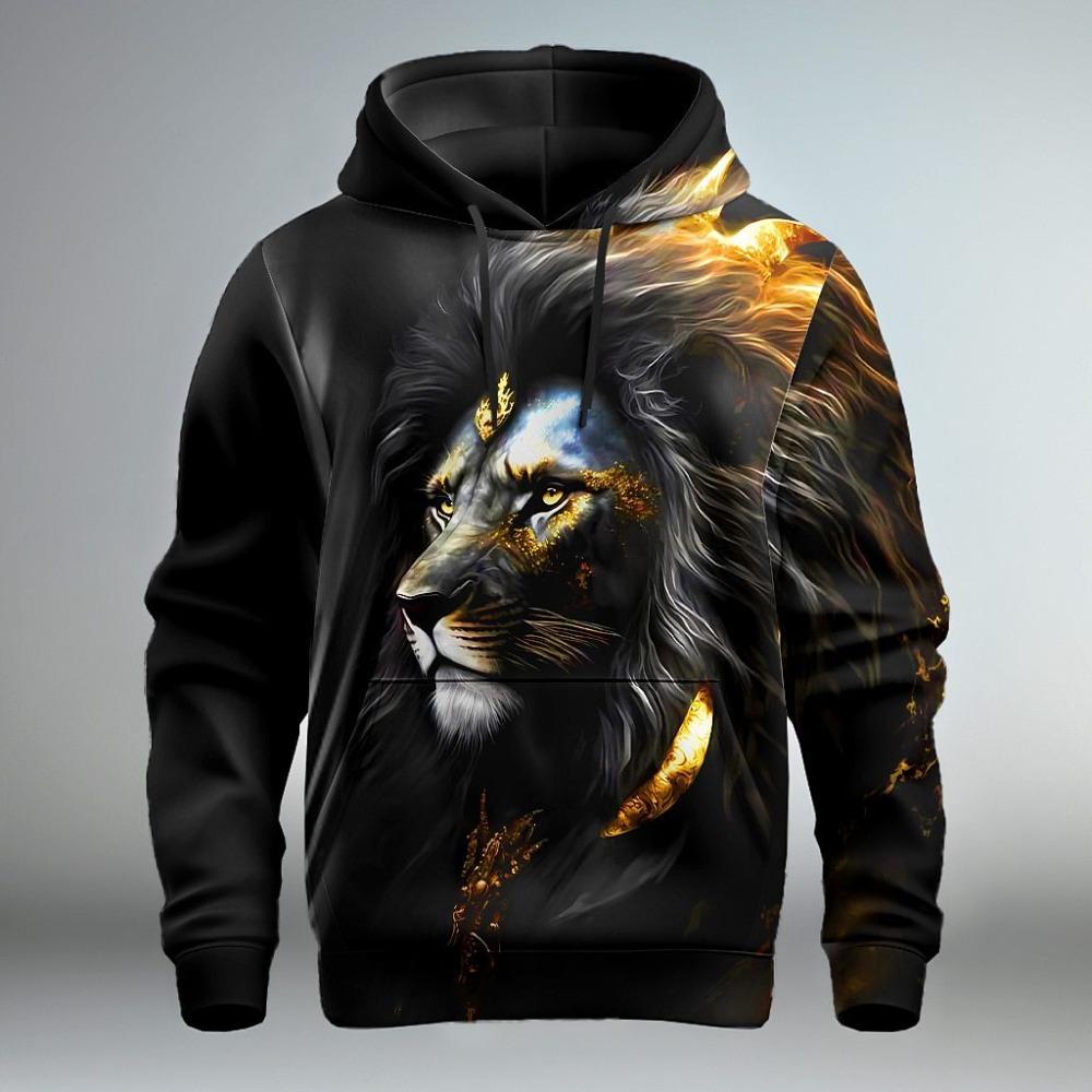 Fierce Animal Lion Pattern 3D Digital Printing Men's Fashionable Hooded Sweatshirt