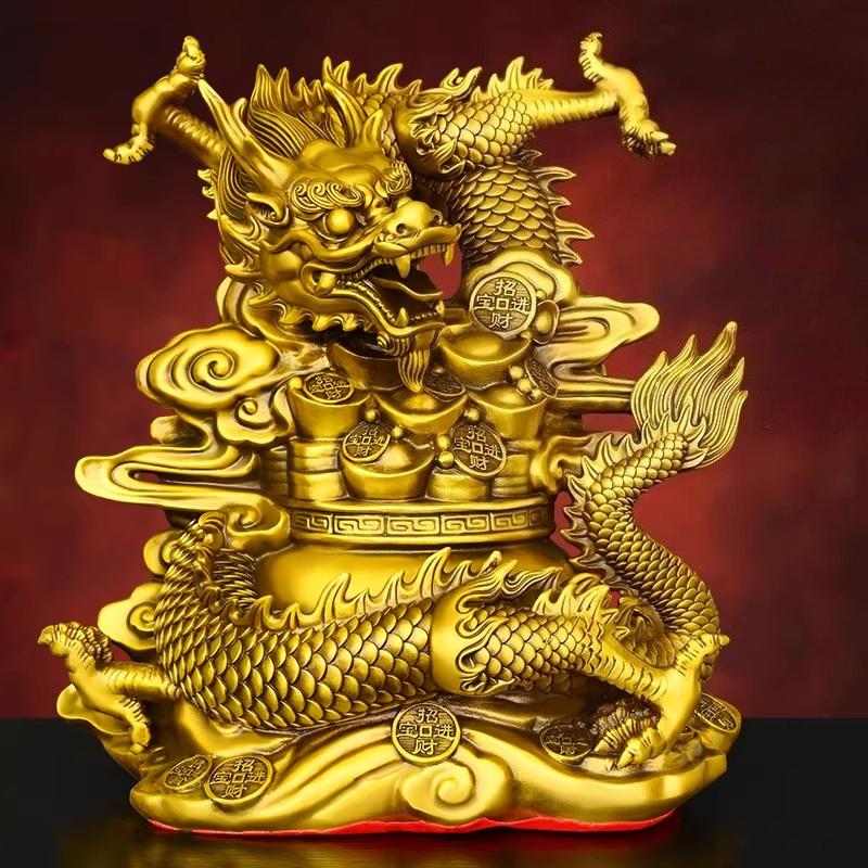 Feng Shui Copper Dragon Figurine Treasure Vase Dragon Office Home Living Ornament