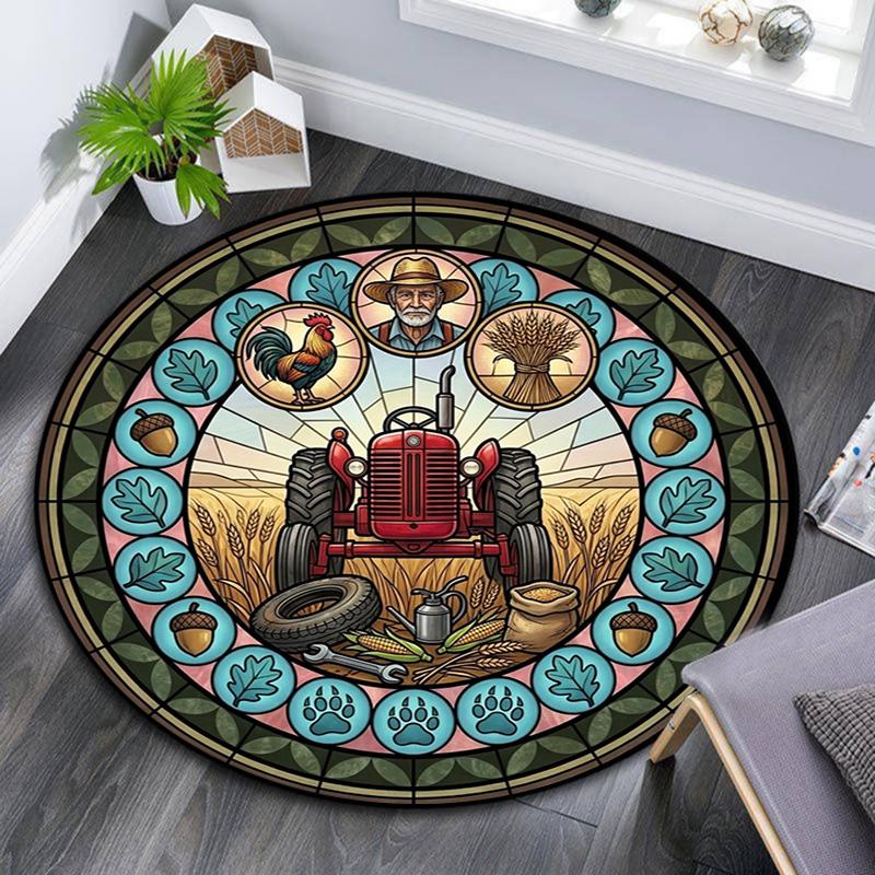 Water Delivery Truck Art Round Area Rug Under Office Chairs Bedroom Living Room Home Decor