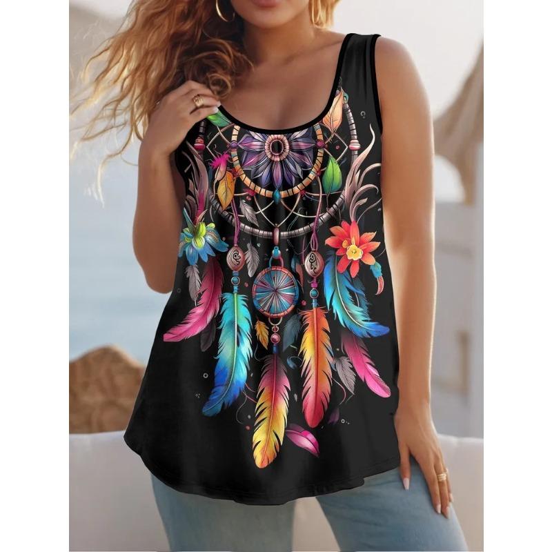 Women's 3D Printed O-Neck Vest Casual Sports Sleeveless T-shirt