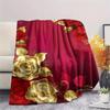 1Pc Golden Flower Print Flannel Blanket, High Quality Comfortable for All Seasons, Home Decor, Warmth and Comfort, Perfect for Gifts