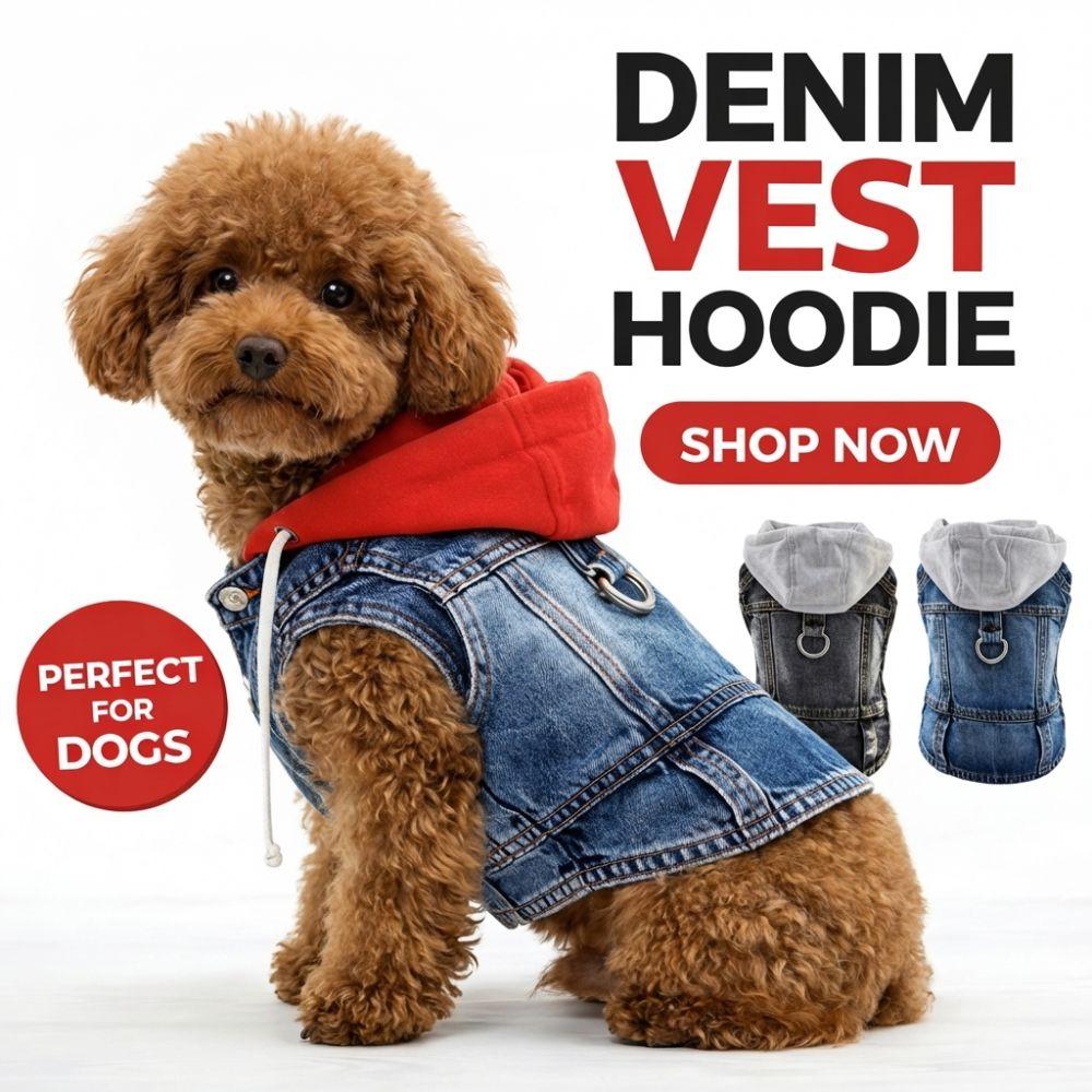 Denim Dog Jean Jacket Vest Cool Lightweight Spring Dog Hoodies with D-Ring Breathable Puppy Harness Coat For Small Medium Dogs