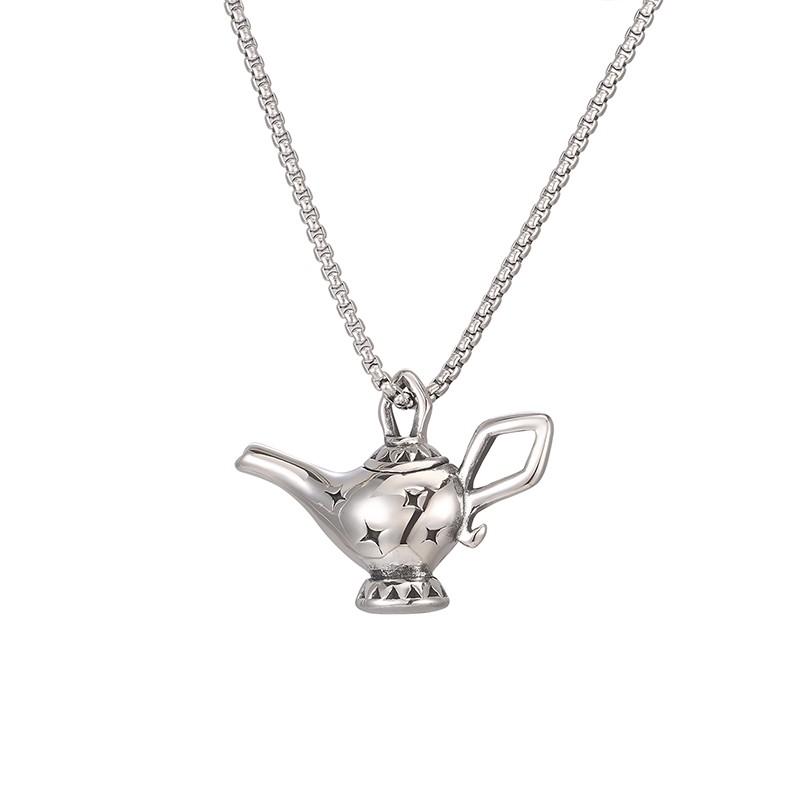 Literature Special Mythical Aladdin Lamp Pendant Necklace for Women Men Stainless Steel Simple Charm Neck Party Jewelry Gifts