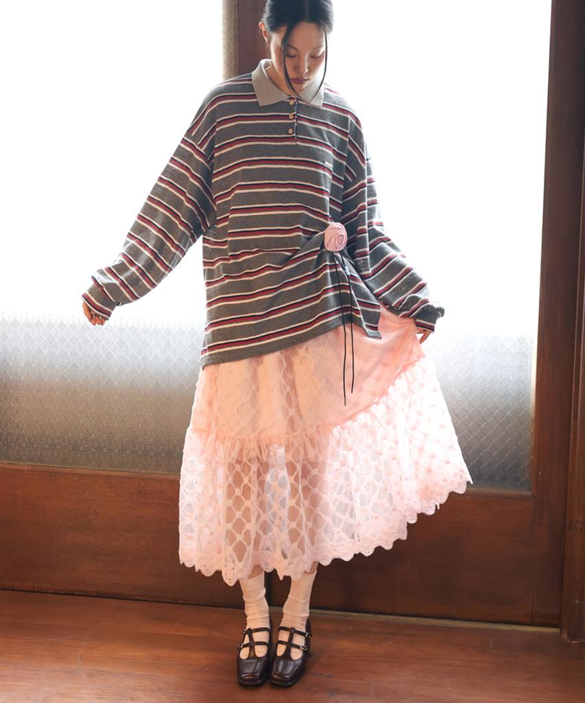 SORDI Mesh Layered Skirt_Pink