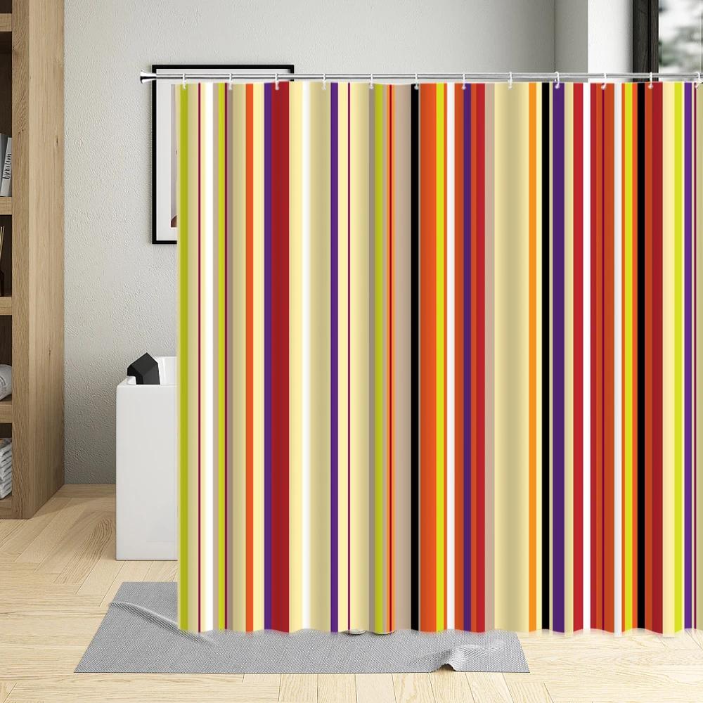 

Geometric Lines Shower Curtain Colorful Stripe Printing Waterproof Bathroom Decor Polyester Fabric Curtains With 12 Pcs Hooks W60H190(CM)-1 Pcs