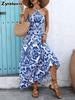 Blue and White Porcelain Floral V-Neck Kimono Robe Dress for Holiday Beach Maxi Dress Women