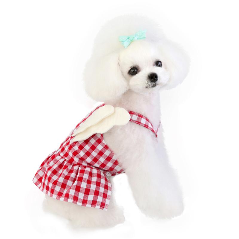 Summer Angel Wings Puppy Dog Dress Cotton Plaid Pet Dresses for Small Dogs Yorkshire  Maltese Cat Skirt Pets Clothes Robe Chien