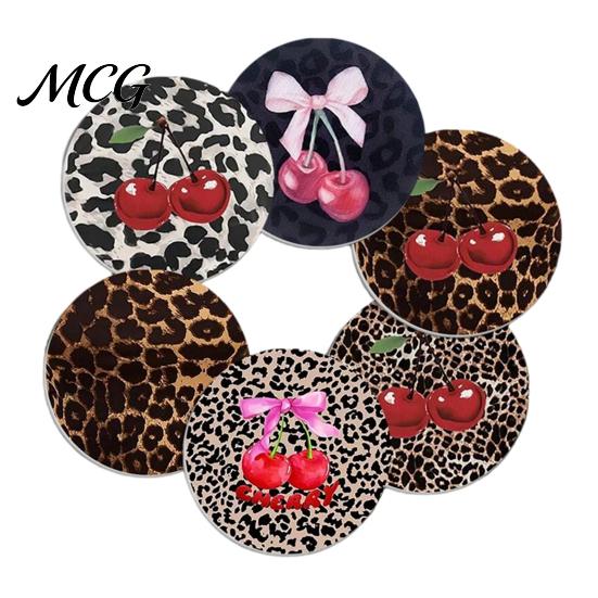 Leopard Print Car Coaster 6PCS Coasters, Decorative Round Heat-Insulating Stain-Proof Cup Holders, for Auto Accessories Reusable 6pcs