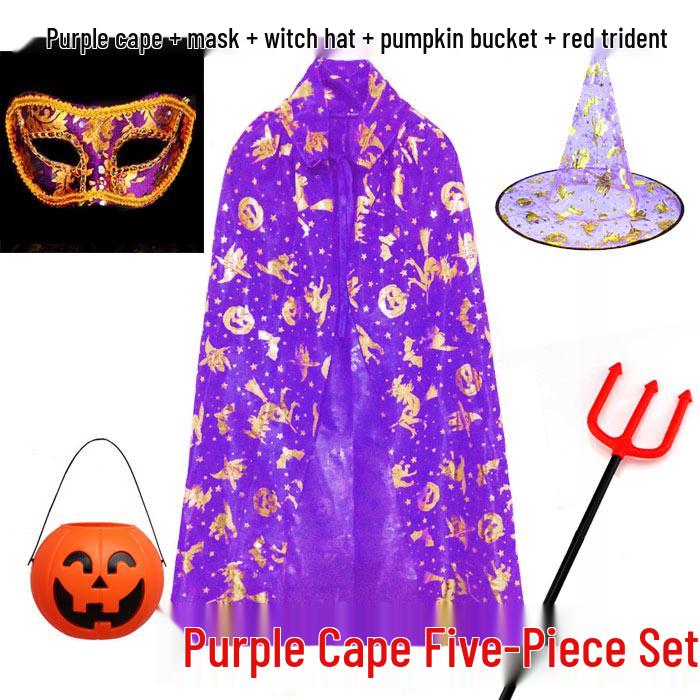 Pumpkin Cape Magician Costume Set for Adults & Kids - Witch, Wizard, or Performance Cloak for Halloween & Christmas