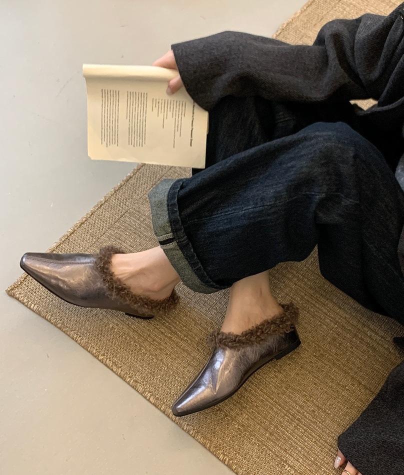 Spot version~ pointed retro single shoes autumn and winter new plush shoes children's warm cotton shoes Doudou shoes