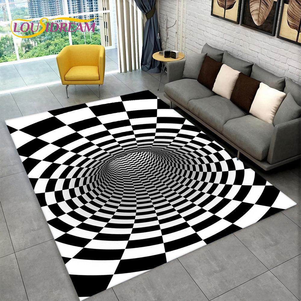 3D-Vortex-Illusionsteppich, abstrakter geometrischer optischer Teppich für Wohnzimmer, Schlafzimmer, Sofa, Fußmatte, Dekor, rutschfeste Bodenmatte