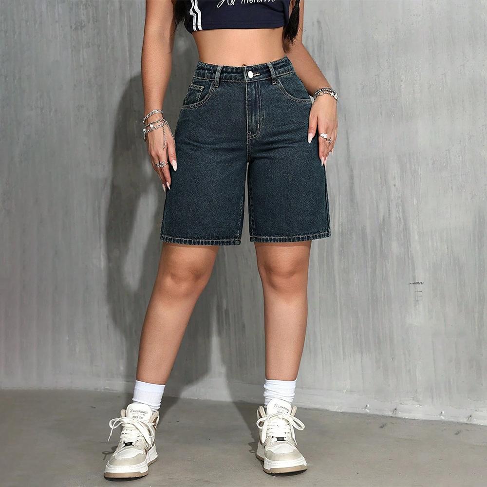 Women s High Waist Denim Shorts Dark Blue Casual Slim Fit Summer Shorts S