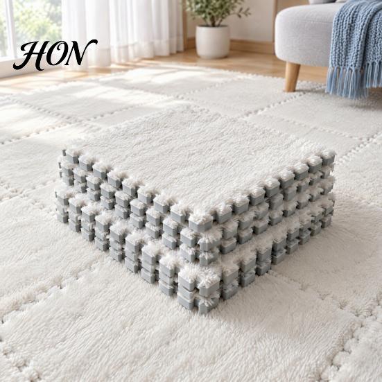 Easy Installation Rugs Plush Puzzle Floor Mat, Interlocking Carpet Tile, Anti Slip EVA Foam Jigsaw Protective Mats for Kids Rug Squares Bedroom