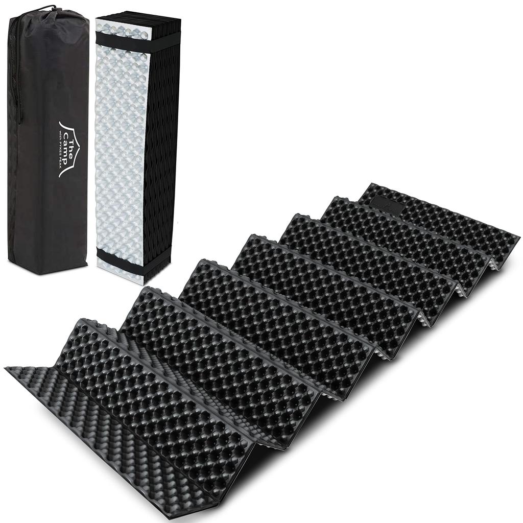 PYKES PEAK Camping Mat Pro Silver Matte Foldable Lightweight Compact Thick 20mm Outdoor Storage Bag Included IXPE Material CM-02 (Pro/Black)