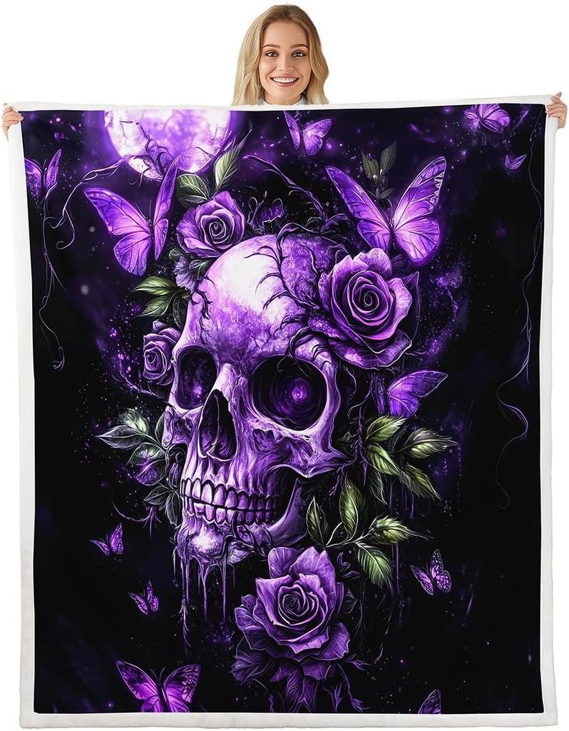 GUOYU Decke Happy Halloween Fleece-Decke Baby Kürbis Geist Feiertags Sherpa-Decke Gotische Fledermäuse Florale Pflanzen Flauschige Plüschdecke für Kinder