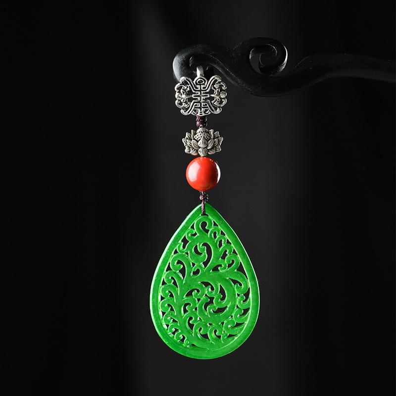 Chinese Retro Cheongsam Button Jade Dry Green Pendant Female Classical Temperament Antique Hanfu Pendant Accessories