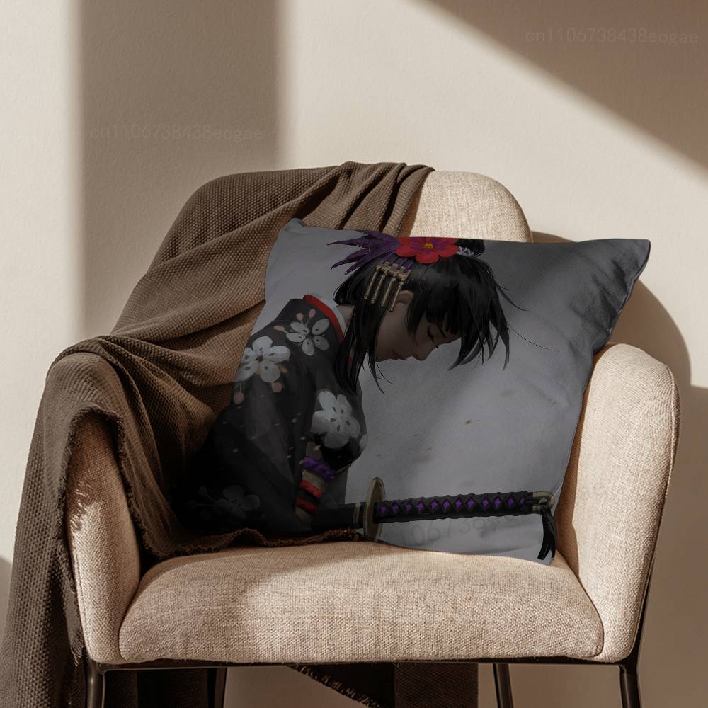 S-Samurai Warrior Geisha  Throw Pillow Case For 45*45cm,55*55cm,30*30cm For Home Bedroom Decoration And Protector