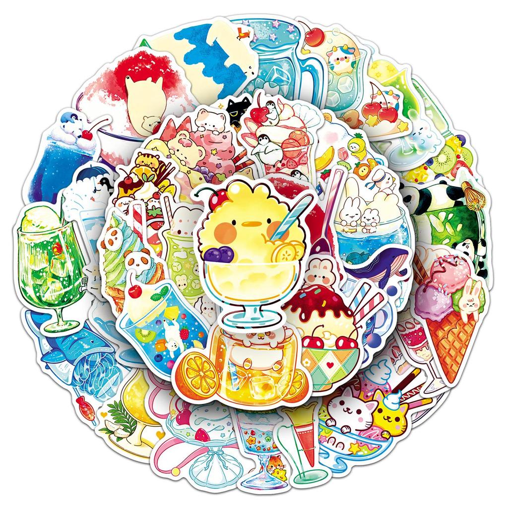 50 Adorable Summer Ice Cream & Fruit Juice Waterproof Stickers for Milk Tea Cups