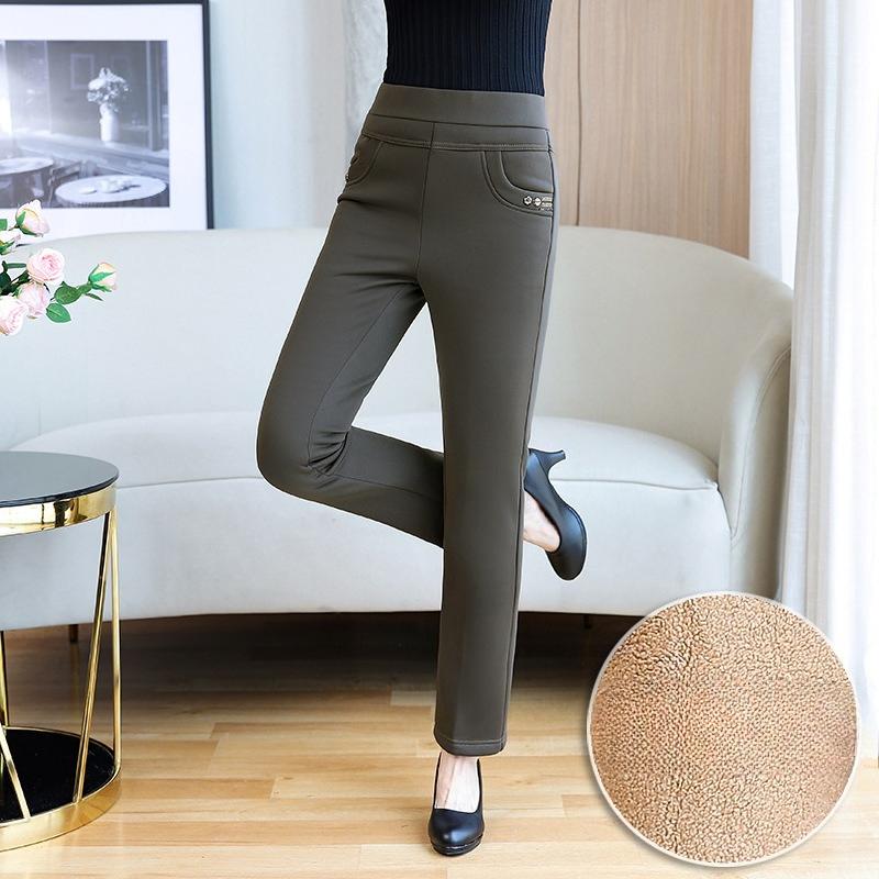 Lamb Plush Mother Autumn and Winter Style Plush Thickened Long Trousers Warm Cotton Pants Elastic Waist Middle-aged and Elderly Women Wear Outside