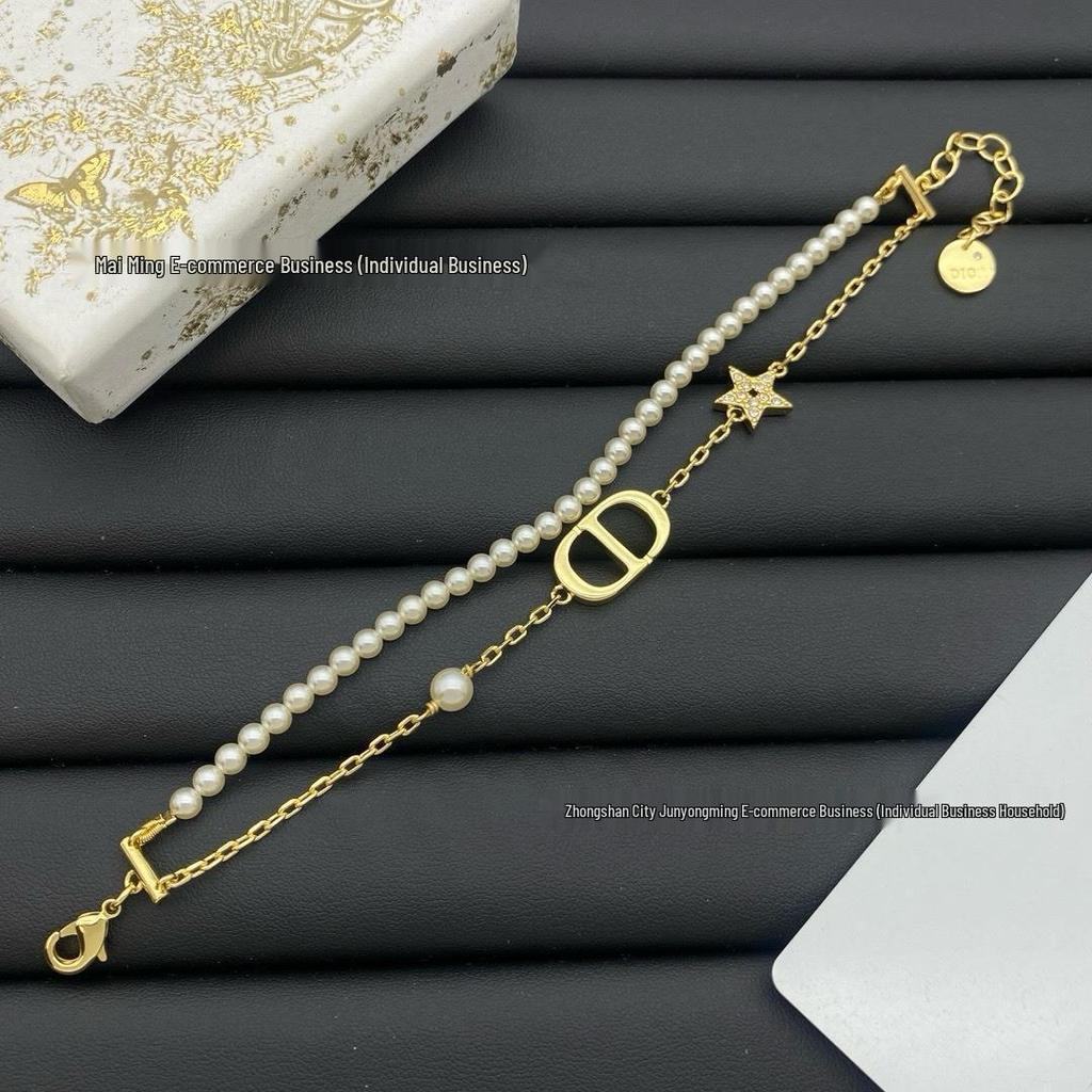 Djia D Pěticípá Hvězda Diamantový Perlový Dvouvrstvý Dámský Náramek